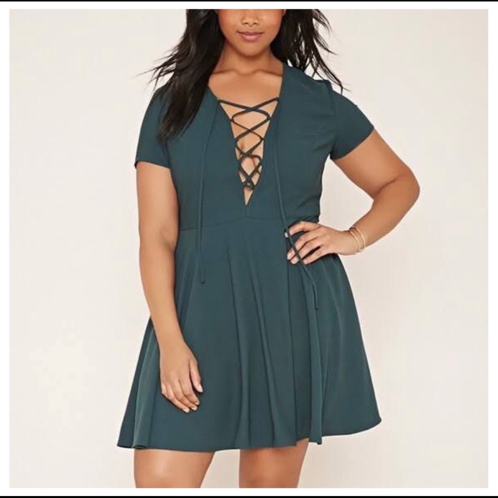 Forever21 Plus Emerald Green Cross-Tie Dress